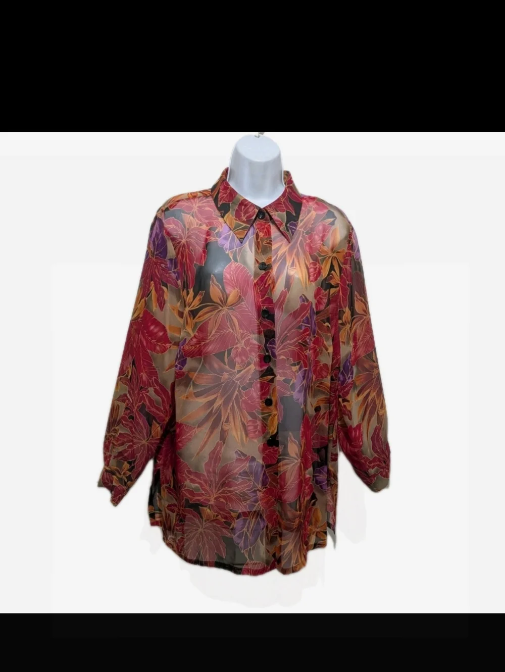 Avenue Sheer Floral Button Down Shirt 14/16 XL Whimsical Romantic #32 - Picture 2 of 7
